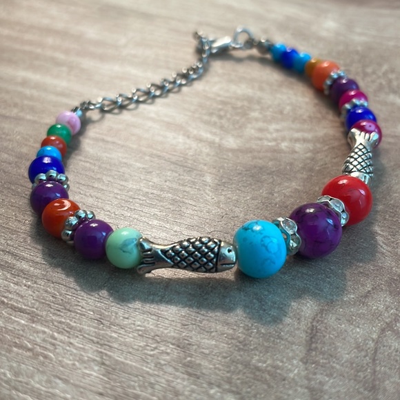 Gemstone Beaded Rainbow Rhinestone Bracelet NEW - Picture 6 of 7